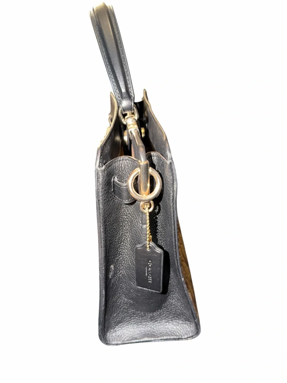Coach Brown Signature Canvas Top-Handle Satchel with Black Trim